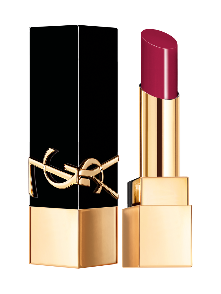 open tube of ysl the bold lipstick in a dark berry shade 